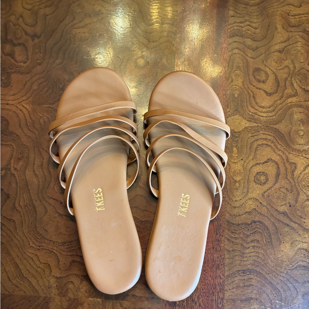 TKEES Women's Tan Multi-Strap Slide Sandals